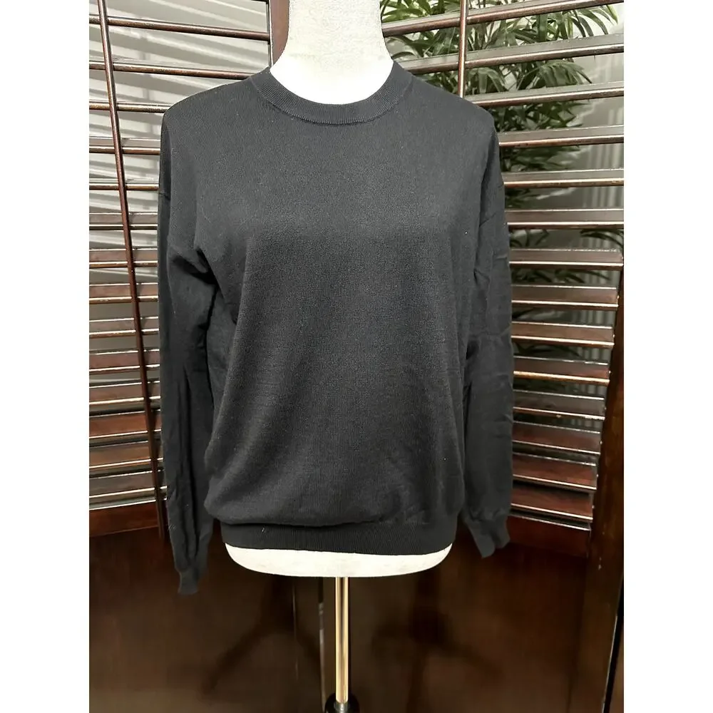 Michael Kors Women's Petite Black Button Trim Long Sleeve Sweater LP NWT